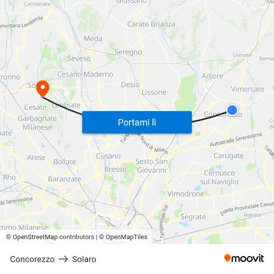 Concorezzo to Solaro map
