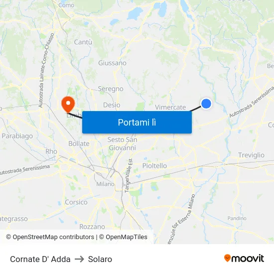 Cornate D' Adda to Solaro map