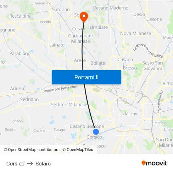 Corsico to Solaro map