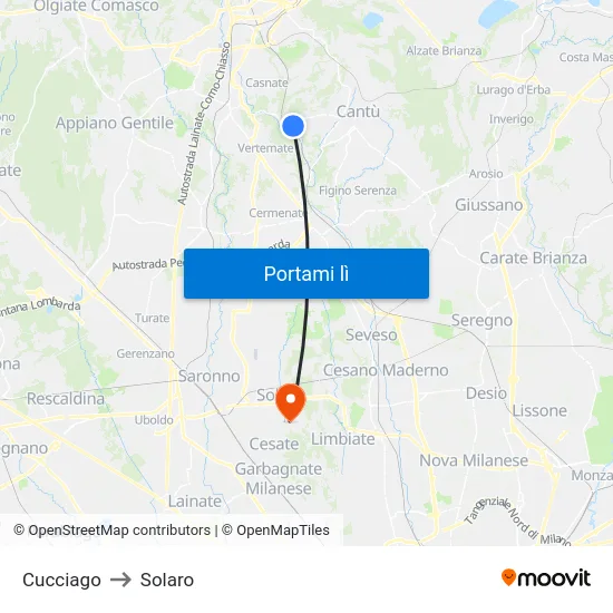 Cucciago to Solaro map