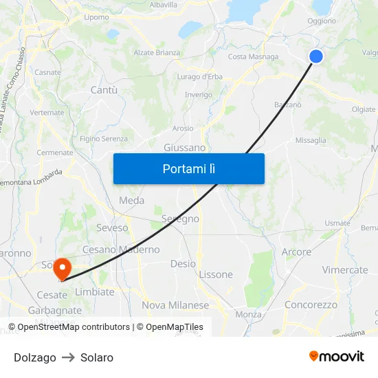 Dolzago to Solaro map
