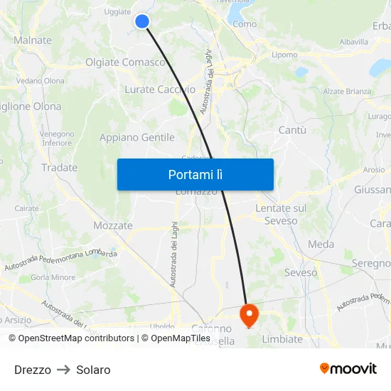 Drezzo to Solaro map
