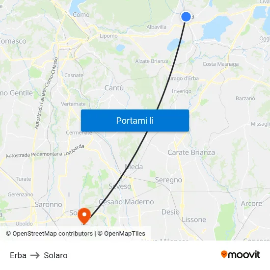 Erba to Solaro map