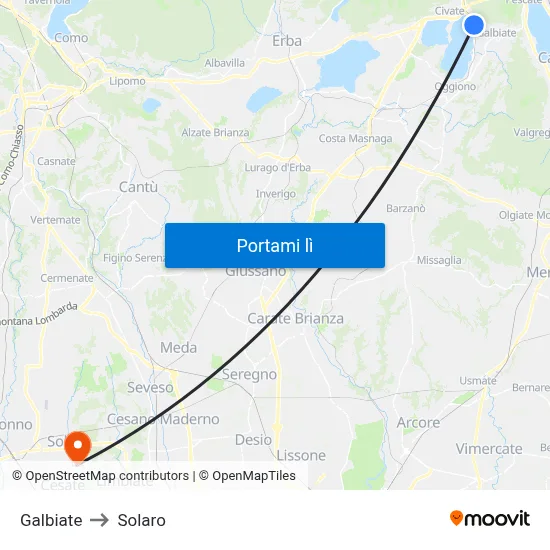 Galbiate to Solaro map