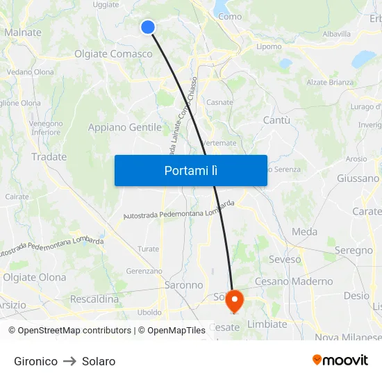 Gironico to Solaro map