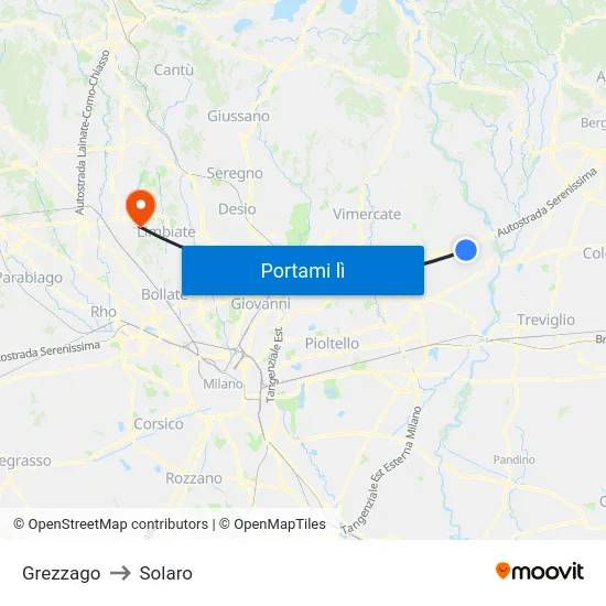 Grezzago to Solaro map