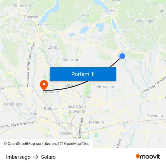 Imbersago to Solaro map