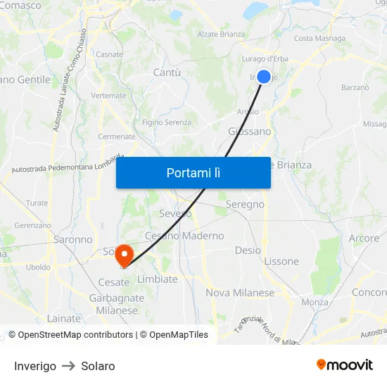 Inverigo to Solaro map