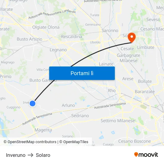 Inveruno to Solaro map