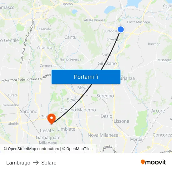 Lambrugo to Solaro map