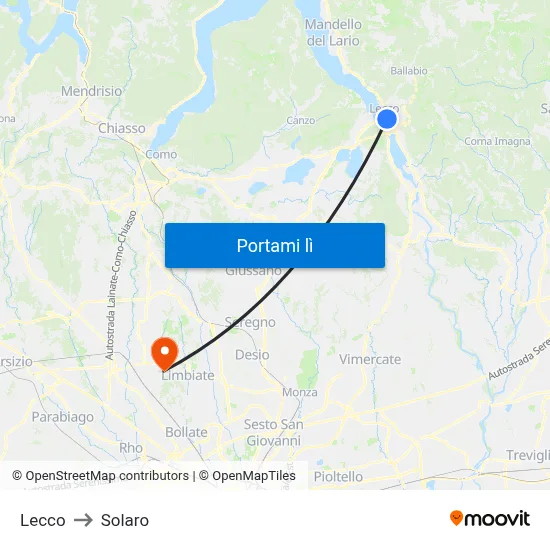 Lecco to Solaro map