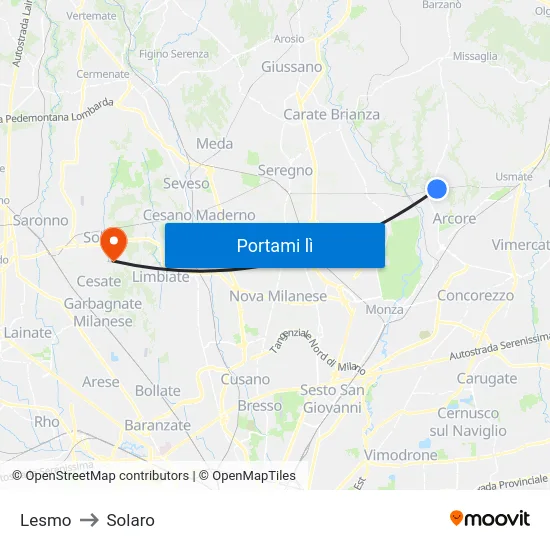 Lesmo to Solaro map