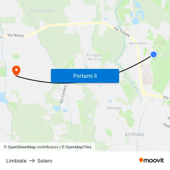 Limbiate to Solaro map