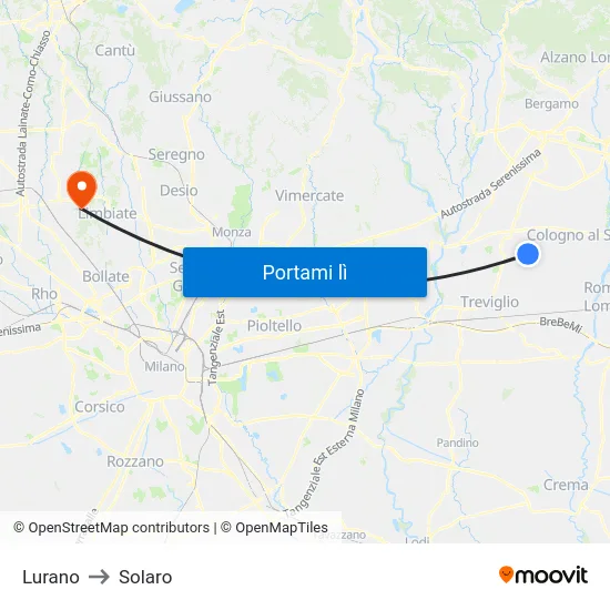 Lurano to Solaro map