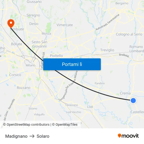 Madignano to Solaro map