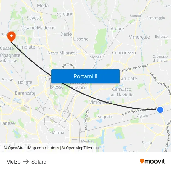 Melzo to Solaro map