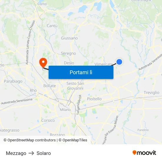 Mezzago to Solaro map
