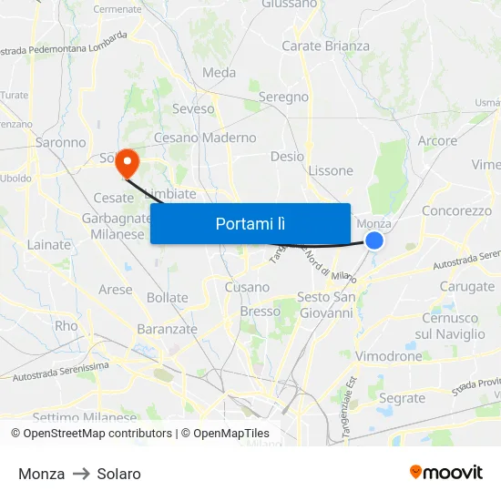 Monza to Solaro map