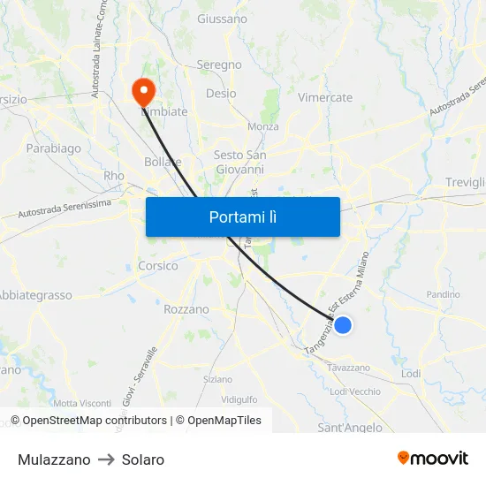 Mulazzano to Solaro map