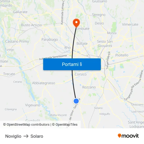 Noviglio to Solaro map