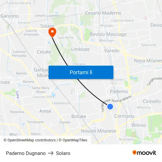 Paderno Dugnano to Solaro map