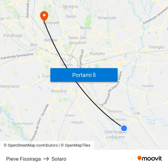 Pieve Fissiraga to Solaro map