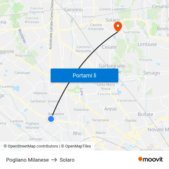 Pogliano Milanese to Solaro map