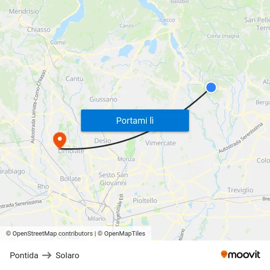 Pontida to Solaro map