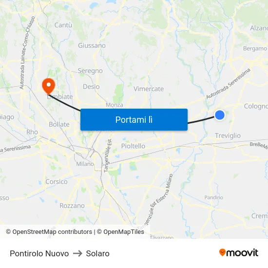 Pontirolo Nuovo to Solaro map