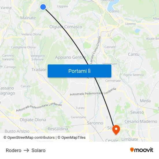 Rodero to Solaro map