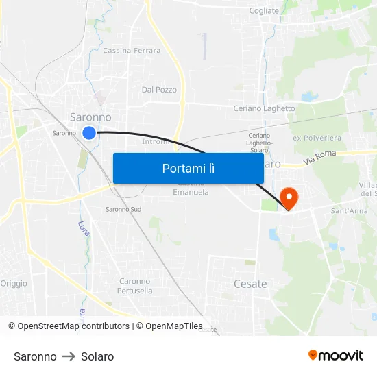 Saronno to Solaro map