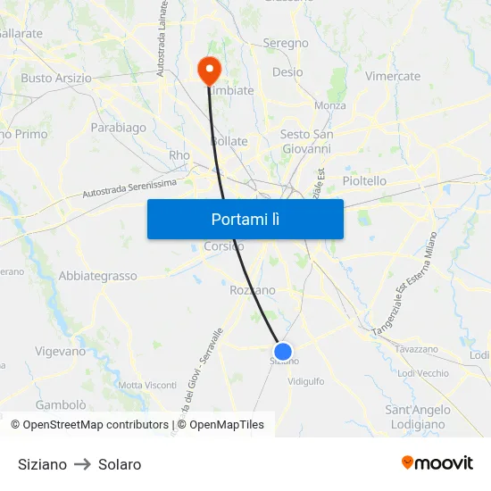 Siziano to Solaro map