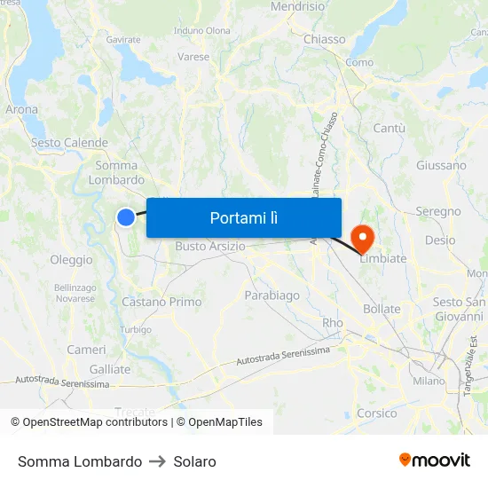 Somma Lombardo to Solaro map