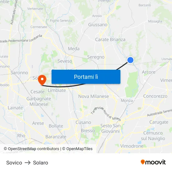 Sovico to Solaro map
