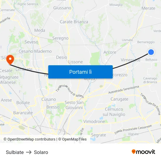 Sulbiate to Solaro map