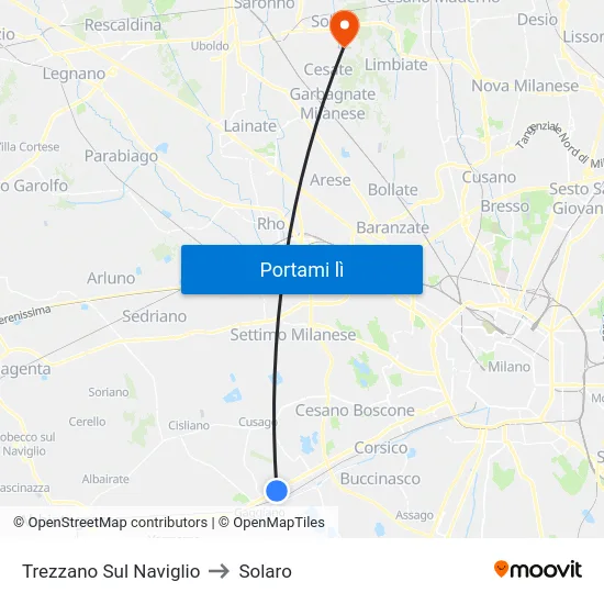 Trezzano Sul Naviglio to Solaro map