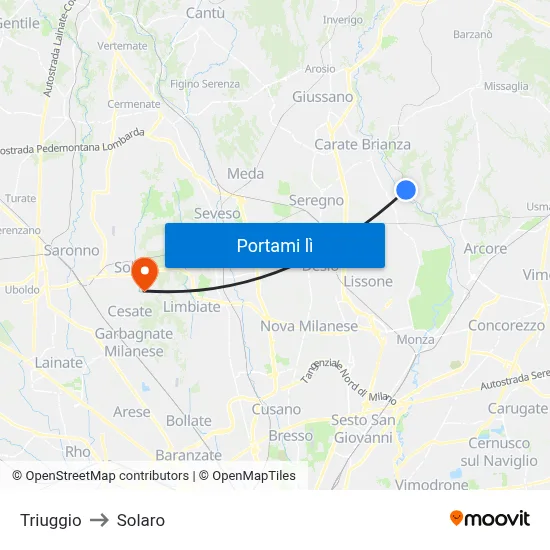 Triuggio to Solaro map