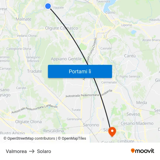 Valmorea to Solaro map