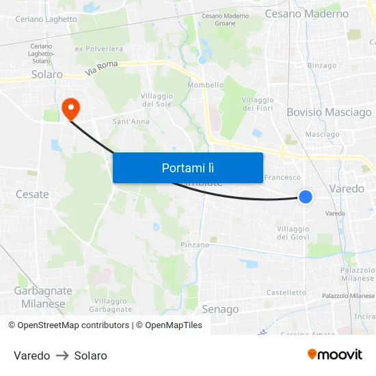 Varedo to Solaro map