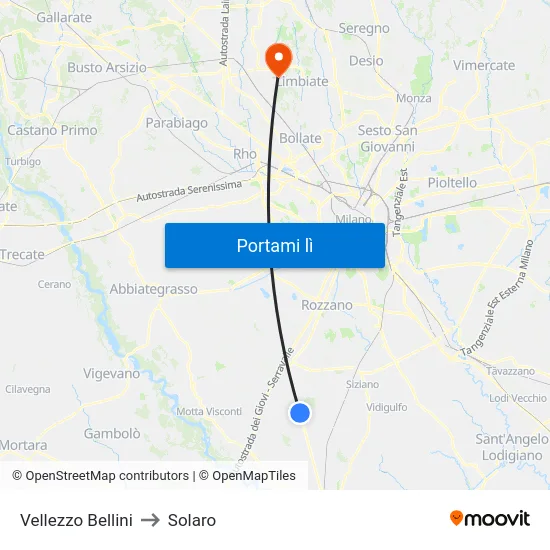 Vellezzo Bellini to Solaro map