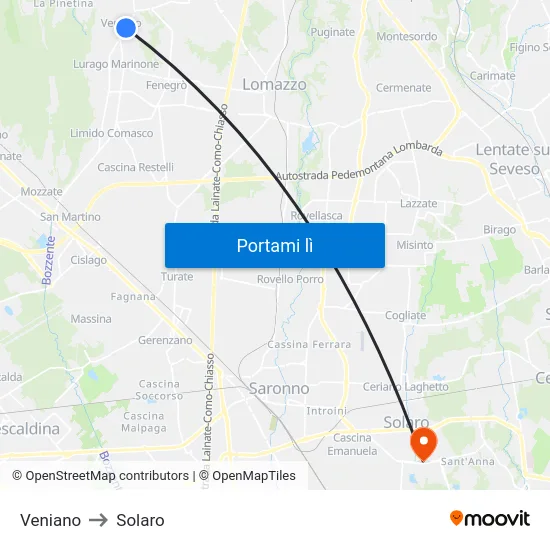 Veniano to Solaro map