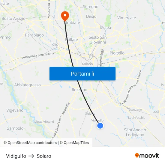 Vidigulfo to Solaro map