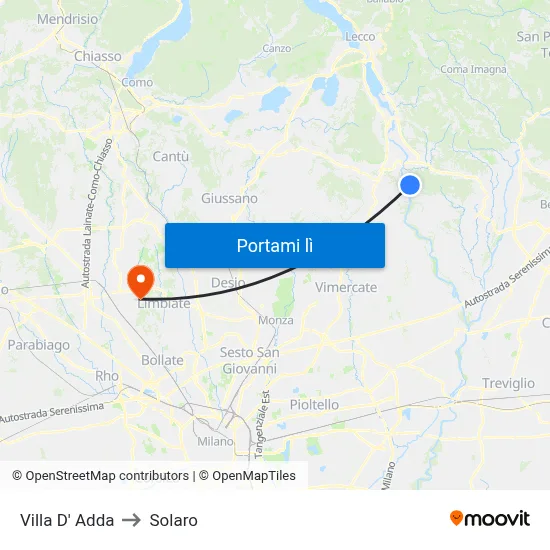 Villa D' Adda to Solaro map