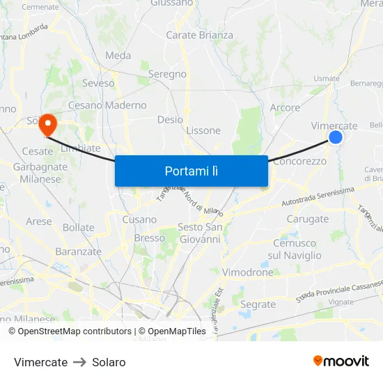 Vimercate to Solaro map
