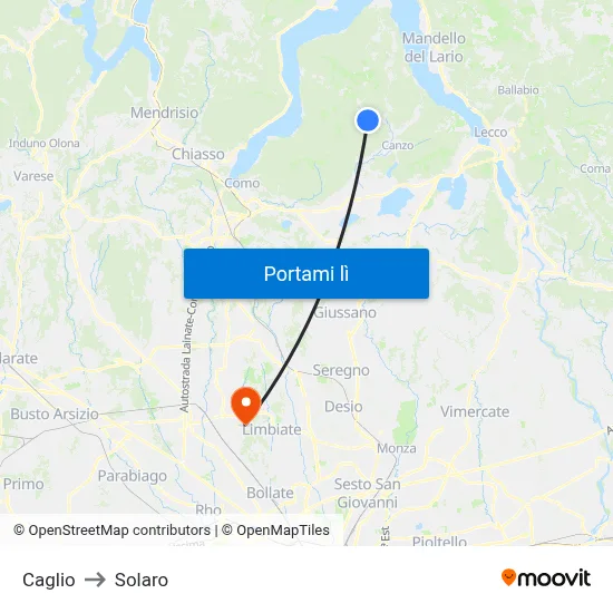 Caglio to Solaro map