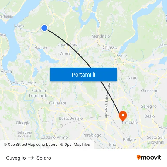 Cuveglio to Solaro map