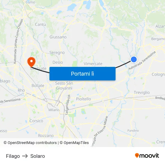 Filago to Solaro map
