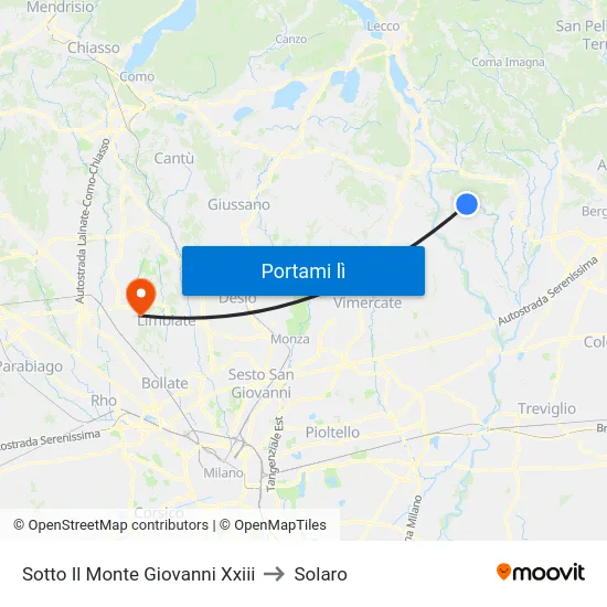Sotto Il Monte Giovanni Xxiii to Solaro map