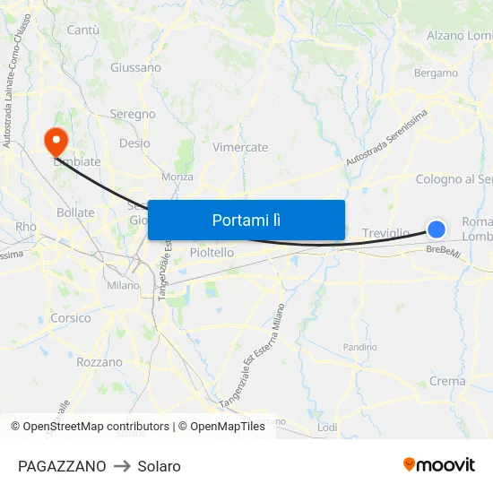 PAGAZZANO to Solaro map