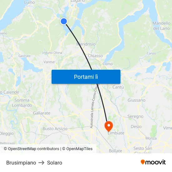 Brusimpiano to Solaro map